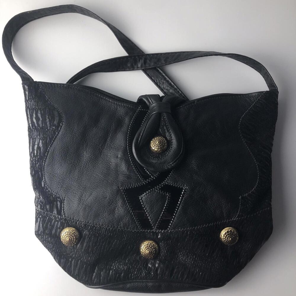 Vittorio Perini Shoulderbag Genuine Leather Usa Vintage handbag purse black gold